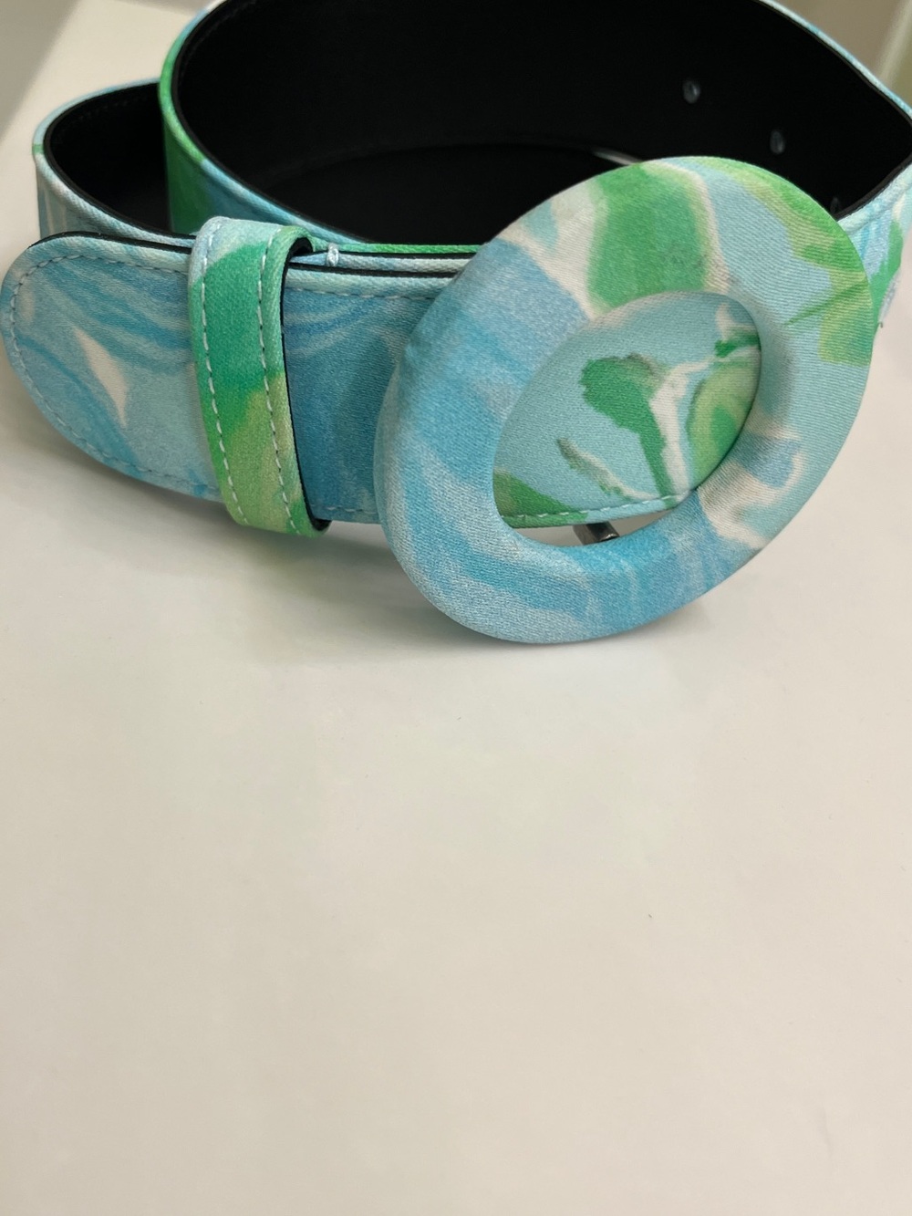 Balenciaga Blue and Green Abstract Fabric Belt with Round Buckle Womens Sz 34